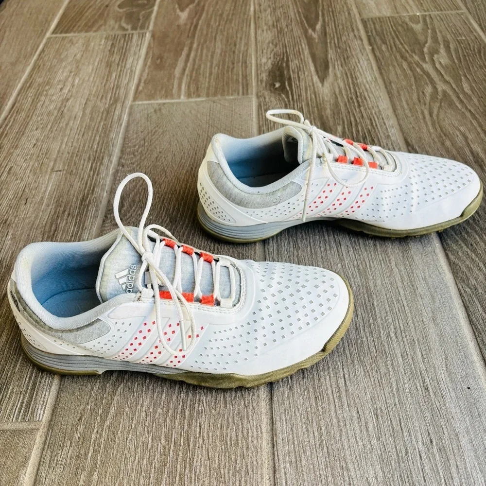 Adidas White/Orange and Gray Golf Spikeless Sneakers Shoes size 6.5